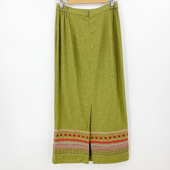 Vintage David Brooks Linen Blend Embroidered Maxi Skirt Sz 8 - Picture 3 of 11
